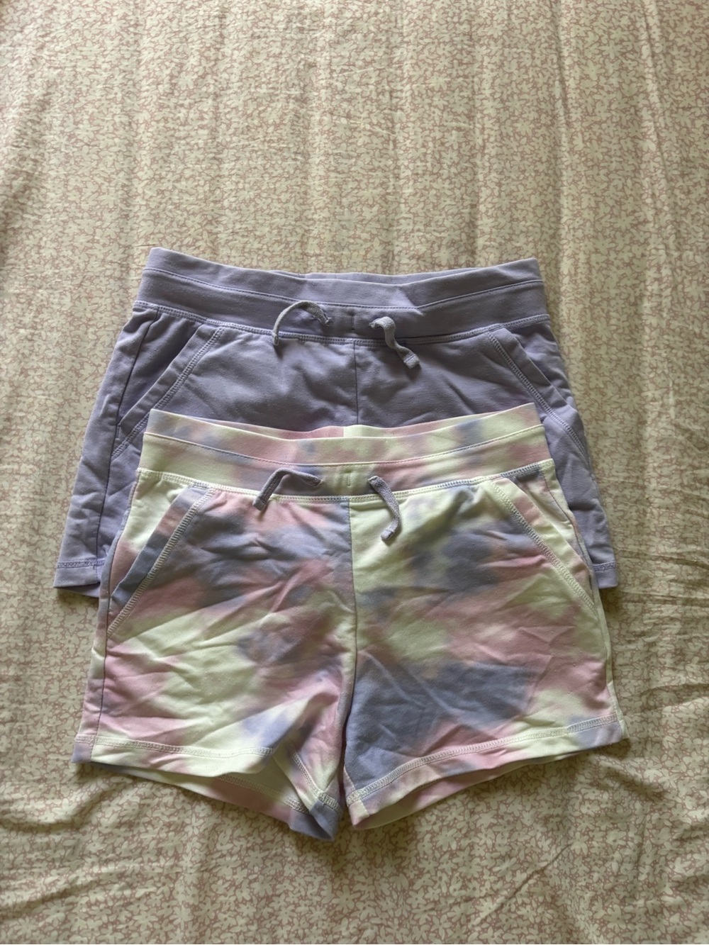 Girls' Lavender and Pastel Tie-Dye Knit Shorts with Drawstring Bundle of 2